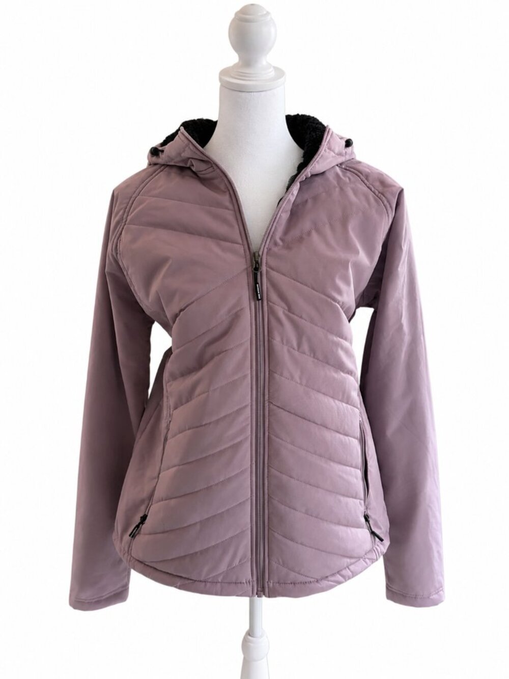 New Balance Mauve Hooded Quilted Jacket NWT Women's Large Softshell Fleece Lined